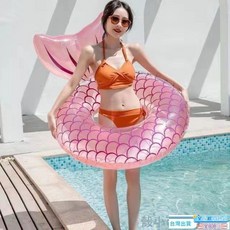 ins仙女風加厚網紅成人110大號美人魚游泳圈 腋下圈 充氣泳圈, 半透明藍綠色,70#【40-70】斤, 1個