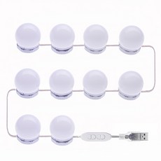LED化妝鏡燈 USB供電 10燈泡組, 三色溫(白/暖白/暖光), 1個