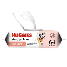 Huggies Simply CLEAN 클린 Fresh Scent 아기 물티슈 플립 탑 팩 1개(총 64장) 포장은 다를 수 있음 179856, 64 Count (Pack of 1)