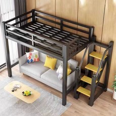 이층 공간 원룸 블랙 성인용 기숙사 벙커 분리형 복층, 17.1.2x2 m 싱글 침대 1 급 철제 침대판 측면