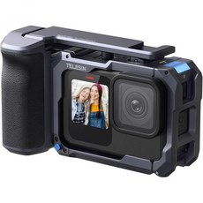 TELESIN 스트리트 그립 키트 히어로 913용 | 금속 토끼 케이지 포함 카메라 홀더 시소 디자인 알루미늄 합금 케이스 백업 TF 카드 슬롯 빠른 배터리 접근 브이로그