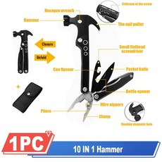 무진동망치 고무망치 캠핑 해머 car safety Emergency 발톱 해머 스테인레스 스틸 with nylon sheath for outdoor hammer 캠핑 기어 생존, 10에서 1, 1개