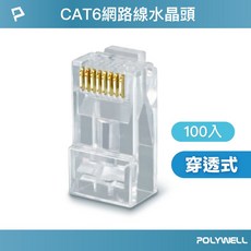 CAT6網路線水晶頭 厚金端子, 1個, (T65-1094) 穿透式100入