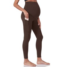 Enerful 여성용 임산부 운동 레깅스 복부 위 임신 액티브 웨어 애슬레틱 소프트 요가 팬츠 포켓 포함 다크 그레이., X-Large, 다크 브라운