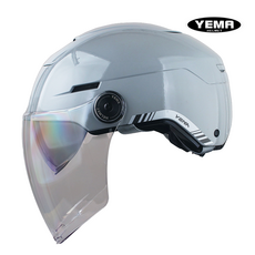예마 YM-370 경량 더블 바이져 오토바이 하프페이스 여름 사계절 헬멧 킥보드 전동자전거, YM370프로스티실버
