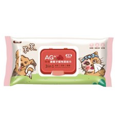 等等銀離子寵物濕紙巾 3in1 清潔 | 低敏 | 滋養, 1個, 玫瑰,隨身包10抽