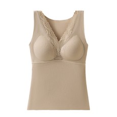 秋冬一體式發熱背心 羊絨蠶絲保暖內衣 雙面磨毛蓄熱 塑身保暖衣 胸墊 罩杯式上衣 蕾絲內搭 無袖 無痕打底衣 女生