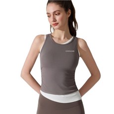코어엑시스 여성 슬림핏 필라테스복 요가복 캡내장 레이어드 셔링 나시 브라탑