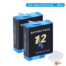 호환 GoPro Hero 10용 2000mAh 배터리 + 9 Go 11 12 스포츠 카메라용 Type-C 포트 LCD 3슬롯 충전기, 7) 2pcs battery, 01 CHINA