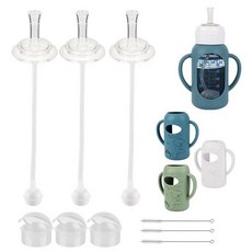 Dr Browns 좁은 유리 아기 젖병용 빨대 컵 소프트 변환 키트 118.3ml(4온스) 실리콘 빨대 탑 젖꼭지가 있는 유아 전환 키트 실리콘 슬리브 가중 빨대 클리닝, 스트로 탑, 118.3ml(4온스)