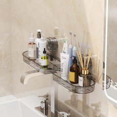Trendy C 화장실 빨판 선반 구멍 없는 벽걸이 세면대 트레이 화장품 수납장, 그레이, 1개
