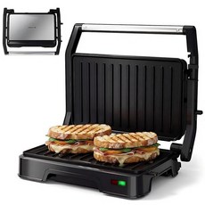 KEINVE Panini 프레스 그릴 및 샌드위치 메이커 - 2슬라이스 180° 조절 가능한 경첩 850W 전기 논스틱 주조 알루미늄 플레이트 파니니 스테이크 빵 등, KEINVE Panini 프레스 그릴 및 샌드위치 메이