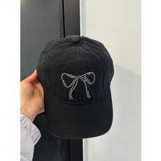 [핏 조절 가능] 여성 야구모자 볼캡 핑크 롱리본 큐빅 캡모자, 1. 블랙, 사이즈 조절 가능