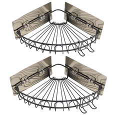 Casaphoria 욕실 코너 흡착 컵 접착 블랙 샤워 선반 캐디 오거나이저 선반 벽걸이 벽 마운트 욕실 코너 선반 드릴 없음(2팩)