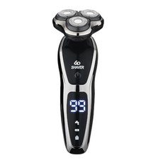4D SHAVER 電動刮鬍刀 浮動三刀頭 全機可水洗 LED顯示, 主機+三刀頭+充電線, Black, 三刀頭