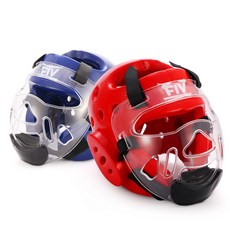 FIVING 태권도 헤드기어 복싱 무술 격투 머리보호대 안면보호구포함 머리보호대, 1개, 빨간색