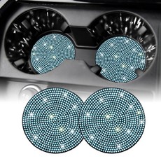 SINGARO 자동차용 미끄럼 블링 크리 방지 컵받침 반짝이는 내장 2개 홀더 장식 범용, 하늘색