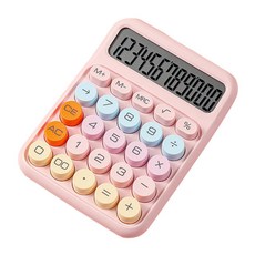 대형 LCD 디스플레이 기계식 계산기 큰 원형 단추 귀여운 캔디 컬러 사무실 학교 및 가정용 12 자리, 분홍색, 1개