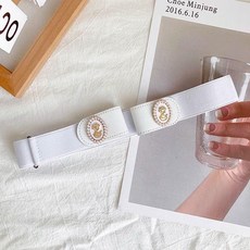 女士彈力免打孔腰帶 白色裝飾皮帶