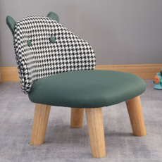 可愛造型兒童靠背小凳子 實木腳幼兒座椅, 墨綠色（坐高20cm）