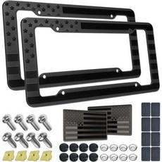 BGGTMO 미국 국기 번호판 - 장식용 전면 번호판 3D 미국 국기 패턴이 있는 애국 ABS 플라스틱 자동차 태그 커버 매트 블랙에 광택 나사 금속 데칼 포함, Plastic Front License Plate