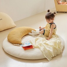 올포홈 고밀도면 100수 프릴 무형광 신생아 아기 유아 원형 러그 목화솜 놀이매트 분리형, 심플아이보리누빔 커버+목화요솜, 1개