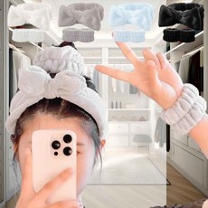 세안밴드세트 손씻기팔찌 세안용품 세수밴드 클렌징소품 세안용헤어밴드 앞머리고정, SIS-510 세안밴드세트-02.블랙