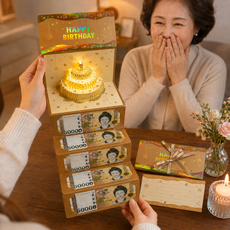룸시엘 생일축하 LED 멜로디 카드 현금 용돈봉투, 1개, 골드