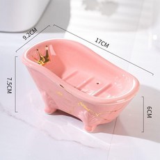 Home pottery 陶瓷浴缸造型皂盒 輕奢瀝水皂架, 1個, 可愛粉色網金小浴池