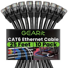 기어잇 캣 6 스내그리스 패치 이더넷 케이블 3피트(20팩) - 블랙, 25 feet, 10 Pack
