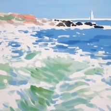 블루 핑크 웨이브 해변 일몰 야자수 쉘 풍경 아트 포스터 캔버스, 1. 18