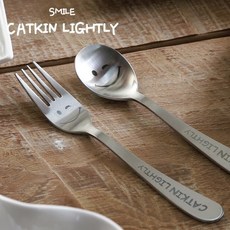 韓國 CATKIN LIGHTLY 微笑眨眨眼不鏽鋼316餐具 湯匙長18cm 叉子長18.5cm, 1個, 長柄叉匙組, 湯匙*1、叉子*1