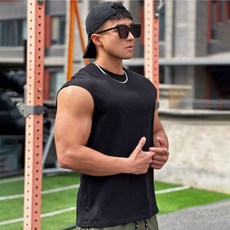 台灣發貨 重磅棉質無袖背心 男士修身寬肩顯壯 運動健身休閒純色上衣