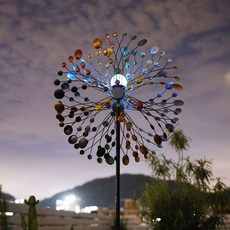 巨匠工廠太陽能燈花園庭院鐵藝旋轉大風車戶外陽臺布置別墅裝飾 擺件, 1.9米七彩太陽能風車