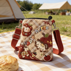 卡通小馬斜跨手機包 女式迷你手機袋 單肩小包包, 蘋果小馬雙面印花+斜挎肩帶+封口拉鍊