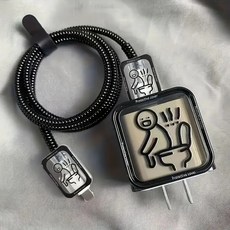 手繪簡約充電頭/傳輸線保護套 豆腐頭保護套 咬線器 傳輸線咬線器充電線保護套, 詳見包裝, 詳見包裝, 114.蹲馬桶1【任選2個179元】