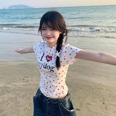 투니스 여성 프린팅 슬림핏 숏 반소매 티셔츠