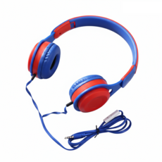 頭戴式有線耳機 摺疊耳機 兒童線上教學耳機 隔音耳機 帶麥克風, 藍紅色