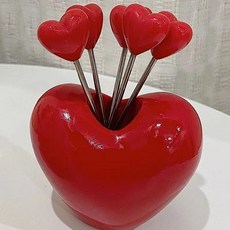 구미호 레드 하트 디저트 포크통 세트(포그10개포함), 1세트, 레드세트