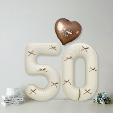 연지마켓 50일 셀프 촬영 하트 숫자 풍선 세트 (이름 레터링 포함), 1세트, 크림 브라운리본