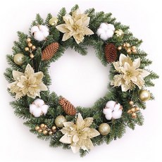 台灣現貨 40公分夢幻聖誕花圈 耶誕節裝飾品 北歐造型聖誕花圈, 綠色、金色, 1個