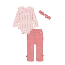 Juicy Couture 여아용 바디수트 바지 세트 머리띠 포함 백로/초크 핑크 181083