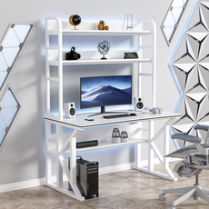 CProsis 컴퓨터책상 타공판 수납후크 추가 가능 게이밍 홈오피스 학생용 1000/1200/1400/1600mm, 흰색