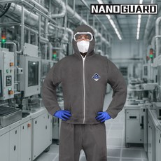 베스트공구야 나노가드P2 투피스 작업복 회색 / 일회용 방진복 보호복 부직포 안전복, 1개, 그레이