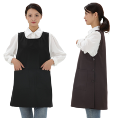 구김없는 포그니 투포켓 원피스형 앞치마, 1개, 블랙 특대