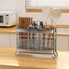 Nexre 주방 304 스텐 식기건조대 자동 물빠짐 수저꽂이 수저통 식기 보관 3구, 1개, 은색