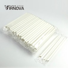 【Virnova】 竹纖維 紙吸管 12x220mm 白色 尖頭 獨立塑膠包 生物可分解 環保吸管, 1包, 100支