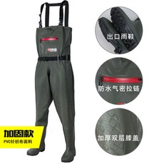 3D立裁飛蠅下水褲連體雨褲帶雨鞋男水庫捕魚全身 加厚耐磨捕魚褲 青蛙裝防水褲, 1個, 墨綠色（雙護膝）PVC加固款橡膠底,44