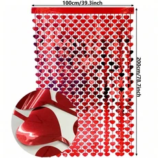 2x1 레드 러브 커튼 술 발렌타인 데이 약혼 기념일 파티 생일 배경 장식, 01 빨간
