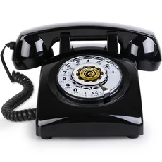 레트로 로터리 다이얼 전화기 빈티지 구식 책상 유선 홈 오피스용 기계식 벨소리 1960s 스타일, 01 검정색